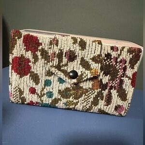 Vtg Fashionette Floral Tapestry Tri-fold Ladies Wallet Clutch Bag Vinyl Boho